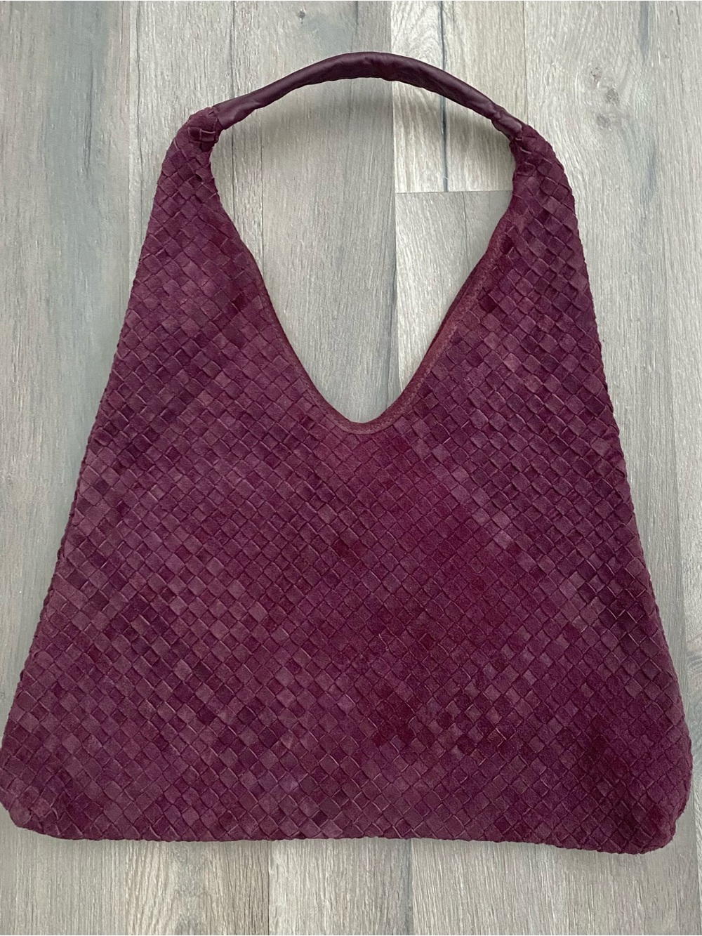 Burgundy Purple Woven Suede Leather Slouchy Hobo Shoulder Bag